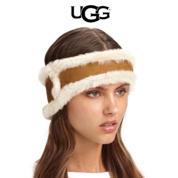 UGG Reversible Chestnut Leather & Shearling Headband NWT - Picture 1 of 10